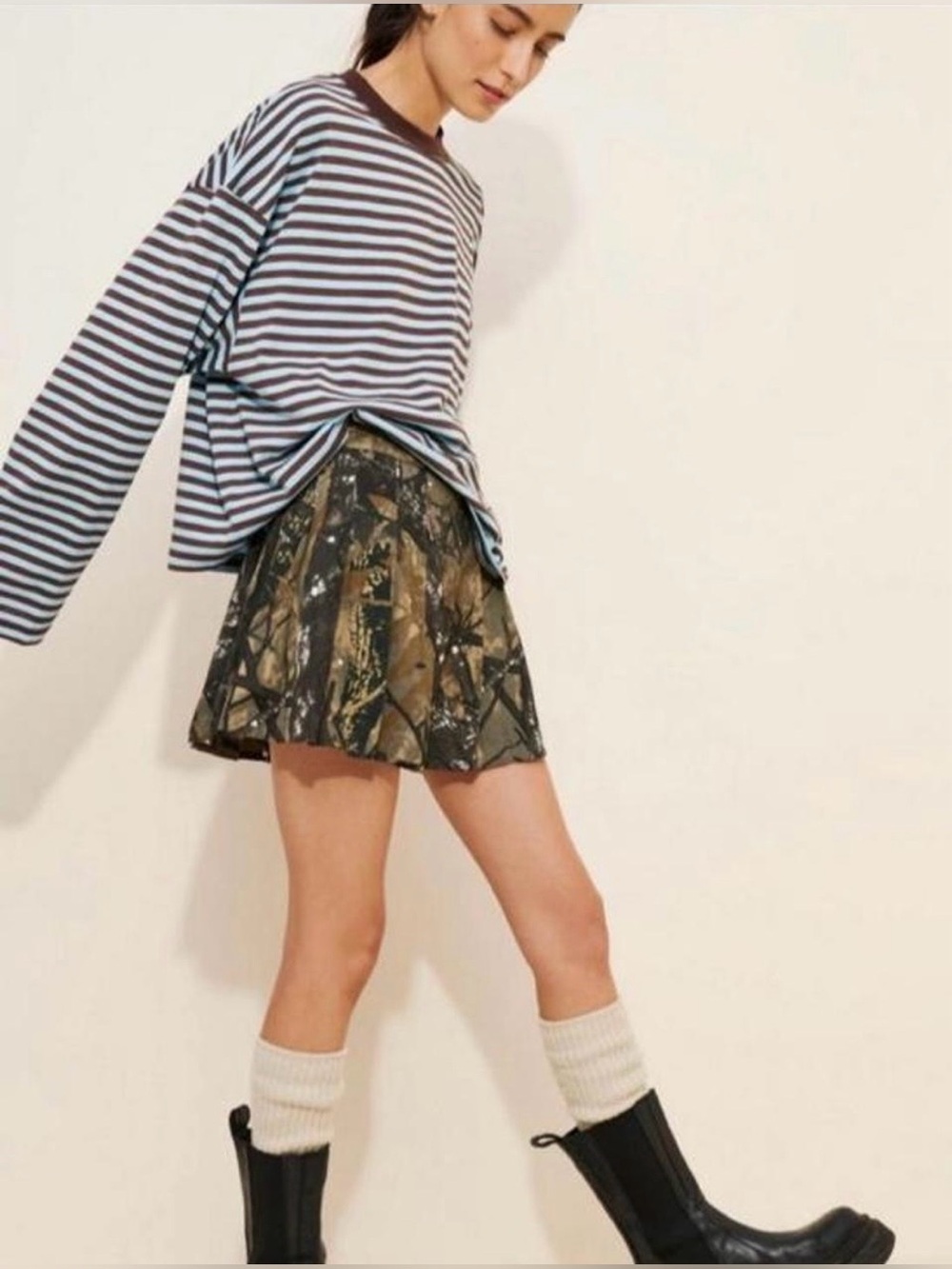 Fashion Brand Company Camo Pleated Mini Skirt - Olive, Brown Size 3X